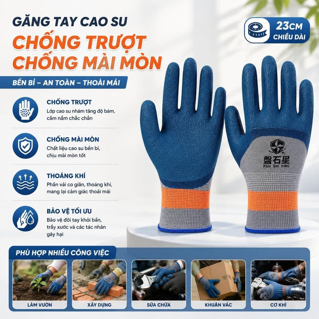 Găng Tay Cao Su Chống Trượt Chống Mài Mòn 23CM - Găng Tay Lao Động Làm Vườn Xây Dựng Sửa Chữa Bền Đẹp