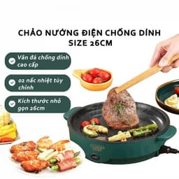 Chảo Nướng Điện Đa Năng 26cm Vân Đá Chống Dính, Bếp Nướng Điện Chống Dính, Nướng Thịt BBQ Hàn Quốc 5