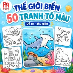 50 tranh tô màu thế giới biển cho bé, chủ đề đại dương cá mập cá heo san hô, đồ chơi giáo dục - POMI 1