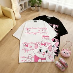 Áo thun Marie Cute Cat 2081 HY KORE Vải Cotton 100 Nguyên Chất Phom Rộng Tay Lỡ Cá Tính. 8