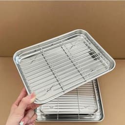 Bộ Khay Kèm Vỉ Lưới Lọc Dầu Chất Liệu Inox 304 Cao Cấp 20cmVỉ Khay Ráo Dầu Đồ Chiên Nhà Bếp, Giúp Đồ Ăn Không Còn Dầu Mỡ 8
