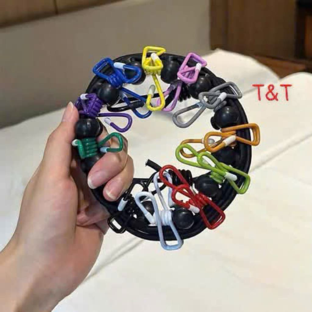Cuộn Dây Phơi Đồ Du Lịch Co Giãn 1.8–3.5m, 12 Kẹp Chống Gió, Móc Carabiner Treo Quần Áo Tiện Lợi <trthieu>