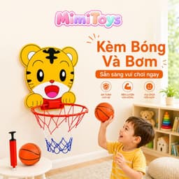 Bóng Rổ Mini MimiToys Cho Trẻ Em - Bảng Rổ Ếch Xanh, Hổ Vàng Dễ Thương Kèm Bóng Bơm 4