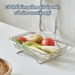 Rổ Rửa Rau Củ Quả Bằng Thép Không Rỉ, Có Thể Thu Gọn Và Kéo Dãn, Giá Úp Chén Đĩa Ráo Nước Nhà Bếp Tiện Rụng Cho Bồn Rửa 5
