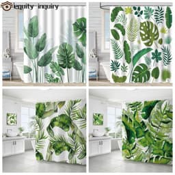 Rèm tắm chống nước YÊU THÍCH YÊU THÍCH, Rèm tắm hoa lá cây nhiệt đới, Rèm tắm cây xanh lá cây, chống nấm mốc nhanh khô kiểu Nodic 71x71in Trang trí nội thất 1