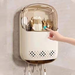 Hộp đựng đũa muỗng treo tường có nắp chống bụi thoát nước không cần khoan tường kèm móc treo tiện lợi 5