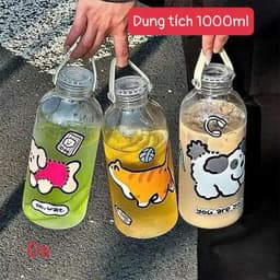 Bình Đựng Dung Tích 1000ml Nước Dễ Thương, Bình Đựng Nước Mùa Hè Có Kèm STIKER Động Vật Dễ Thương 3