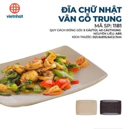 Đĩa nhựa chữ nhật Vân gỗ hàng cao cấp Việt Nhật 4 size,đĩa nhựa phíp Melamine cho nhà hàng, quán lẩu, nướng 6