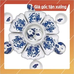 Bộ Bát Đĩa Mặt Trời  Rồng Phượng Cúng Gia Tiên Bát Tràng 1