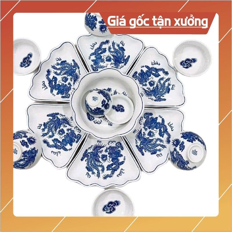 Bộ Bát Đĩa Mặt Trời  Rồng Phượng Cúng Gia Tiên Bát Tràng