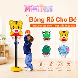 Bóng Rổ Mini MimiToys Cho Trẻ Em - Bảng Rổ Ếch Xanh, Hổ Vàng Dễ Thương Kèm Bóng Bơm 1