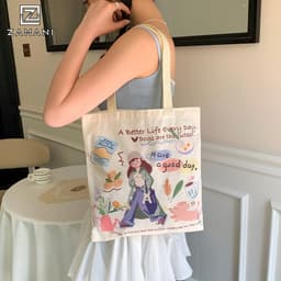 Túi Vải Canvas Đeo Vai Tote ZAMANI B0074 In Hình Hoạt Hình Dễ Thương Đi Học Đi Chơi Phong Cách Hàn Quốc 7