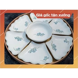 Bộ Bát Đĩa Hoa Mặt Trời Xọa Tiết Sen Xanh , Bộ Mâm Cúng Bá Tràng Đẹp 5