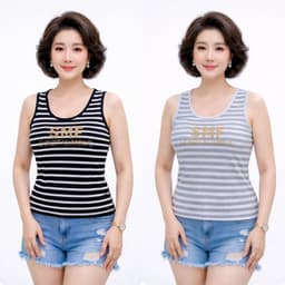 Áo Mùa Hè (COM BO) 2 Áo Thun Nữ Trung Niên Tank Top Cotton 97% ĐÍNH ĐÁ 6