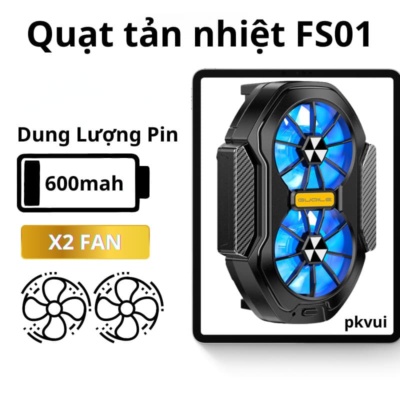 Quạt tản nhiệt khí 2 cánh Gouile FS01 có pin dung lượng 600mah kẹp lên điện thoại siêu mát