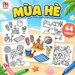 Bộ 44 Tranh Tô Màu Chủ Đề Mùa Hè Nét To Dễ Tô - Tranh Tô Màu Thư Giãn Giảm Stress Cho Người Lớn - POMI 1