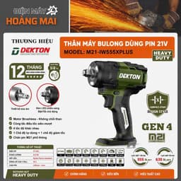 1 THÂN MÁY SIẾT BULONG DEKTON M21-IW555PLUS, LỰC SIẾT 555Nm, 4 TỐC ĐỘ, AUTOSTOP, CHẾ ĐỘ GIẢM TỐC 1