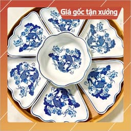 [ Bát Tràng ]Bộ Bát Đĩa Mặt Trời Hoạ Tiết Cá Chép  Cúng Gia Tiên 3