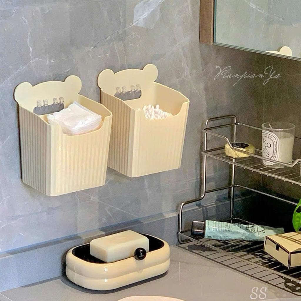 Hộp Đựng Bông Tẩy Trang Đồ Trang Điểm Treo Tường,Giỏ Đựng Đồ Nhà Bếp, Thiết Kế Hình Gấu, Phong Cách Mới