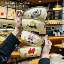 Bát Ăn Cho Bé Inox Nhật 304 Tặng Kèm Thìa, 2 Lớp Chống Nóng, Có Quai Cầm, Rơi Không Lo Vỡ 5