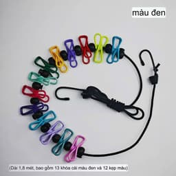 Cuộn Dây Phơi Đồ Du Lịch Co Giãn 1.8–3.5m, 12 Kẹp Chống Gió, Móc Carabiner Treo Quần Áo Tiện Lợi <trthieu> 8