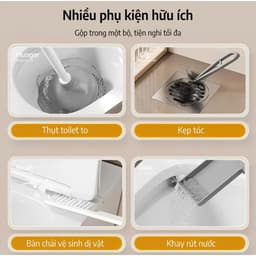 Bộ Cọ Vệ Sinh 5 Trong 1 Treo Tường, Có Đế Thoát Nước, Dụng Cụ Vệ Sinh Nhà Tắm Đa Năng 5