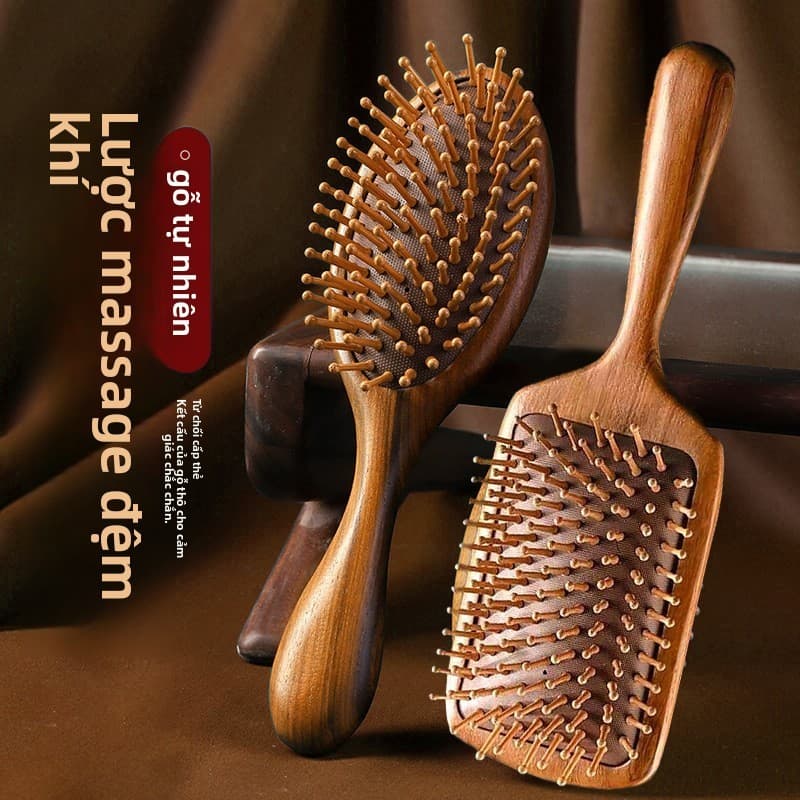 Lược đệm hơi gỗ đàn hương – [Chải mượt & massage da đầu & Thả rụng tóc] , thông kinh lạc, tiện mang theo