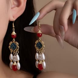 Khuyên tai sen thả giọt nước dáng dài phong cách cổ trang mỹ nữ phụ kiện tinh tế sang trọng 3