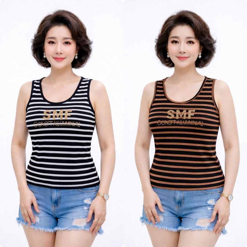 Áo Mùa Hè (COM BO) 2 Áo Thun Nữ Trung Niên Tank Top Cotton 97% ĐÍNH ĐÁ
