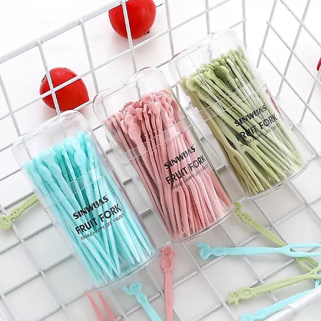 [Shop DoTrung] Hộp 50 cái Nĩa nhựa ăn trái cây, bánh kẹo, decor trang trí