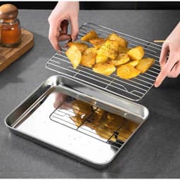Bộ Khay Kèm Vỉ Lưới Lọc Dầu Chất Liệu Inox 304 Cao Cấp 20cmVỉ Khay Ráo Dầu Đồ Chiên Nhà Bếp, Giúp Đồ Ăn Không Còn Dầu Mỡ 3