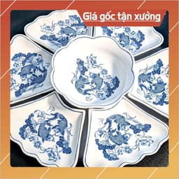 [ Bát Tràng ]Bộ Bát Đĩa Mặt Trời Hoạ Tiết Cá Chép  Cúng Gia Tiên 1