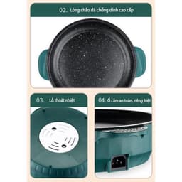Chảo Nướng Điện Đa Năng 26cm Vân Đá Chống Dính, Bếp Nướng Điện Chống Dính, Nướng Thịt BBQ Hàn Quốc 8