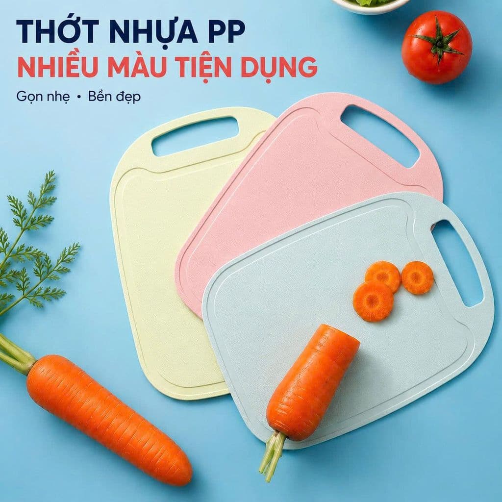 Thớt nhựa PP thái rau củ quả tiện lợi gọn nhẹ nhỏ gọn có tay cầm nhiều màu dùng cho nhà bếp gdgs66