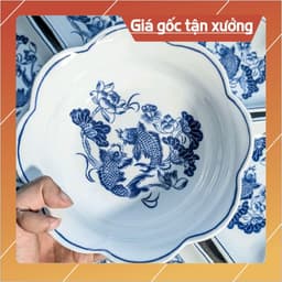 [ Bát Tràng ]Bộ Bát Đĩa Mặt Trời Hoạ Tiết Cá Chép  Cúng Gia Tiên 2