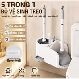 Bộ Cọ Vệ Sinh 5 Trong 1 Treo Tường, Có Đế Thoát Nước, Dụng Cụ Vệ Sinh Nhà Tắm Đa Năng 1