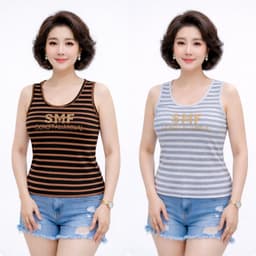 Áo Mùa Hè (COM BO) 2 Áo Thun Nữ Trung Niên Tank Top Cotton 97% ĐÍNH ĐÁ 4