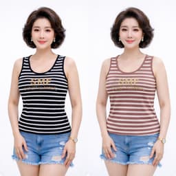 Áo Mùa Hè (COM BO) 2 Áo Thun Nữ Trung Niên Tank Top Cotton 97% ĐÍNH ĐÁ 7