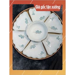 Bộ Bát Đĩa Hoa Mặt Trời Xọa Tiết Sen Xanh , Bộ Mâm Cúng Bá Tràng Đẹp 4