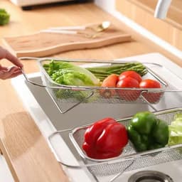 Rổ Rửa Rau Củ Quả Bằng Thép Không Rỉ, Có Thể Thu Gọn Và Kéo Dãn, Giá Úp Chén Đĩa Ráo Nước Nhà Bếp Tiện Rụng Cho Bồn Rửa 2