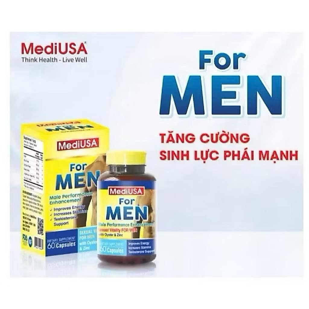 MediUSA FOR MEN ( 60 viên) Nam giới trưởng thành mong muốn nâng cao sinh lực, cải thiện chức năng sinh lý, sức khỏe