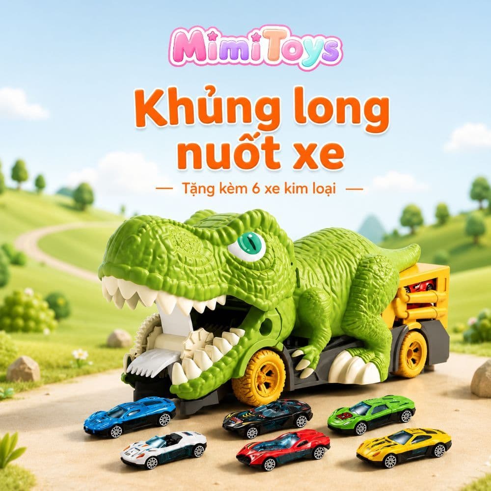 Đồ Chơi Xe Khủng Long T-Rex Nuốt Ô Tô BiboToys – Kèm Xe Con, Đồ Chơi Nhập Vai Cho Bé Từ 3 Tuổi