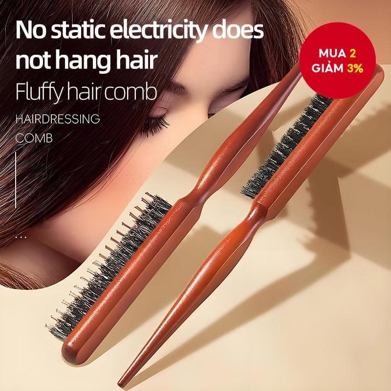 Bàn chải tóc & râu nhỏ gọn bằng gỗ Wanmei, chống tĩnh điện, chắc chắn, để Massage da đầu, làm sạch tóc VINBEO-[DDA]