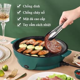 Chảo Nướng Điện Đa Năng 26cm Vân Đá Chống Dính, Bếp Nướng Điện Chống Dính, Nướng Thịt BBQ Hàn Quốc 2