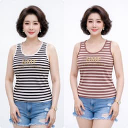 Áo Mùa Hè (COM BO) 2 Áo Thun Nữ Trung Niên Tank Top Cotton 97% ĐÍNH ĐÁ 3