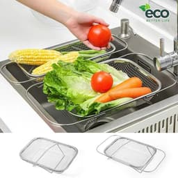 Rổ Rửa Rau Củ Quả Bằng Thép Không Rỉ, Có Thể Thu Gọn Và Kéo Dãn, Giá Úp Chén Đĩa Ráo Nước Nhà Bếp Tiện Rụng Cho Bồn Rửa 8