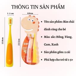 Set 2 Bàn Chải Đánh Răng Hình Khủng Long Con Cho Bé 2-12 Tuổi Lông Siêu Mềm Hình Hoạt Hình Dễ Thương 2