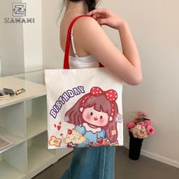 Túi Vải Canvas Đeo Vai Tote ZAMANI B0074 In Hình Hoạt Hình Dễ Thương Đi Học Đi Chơi Phong Cách Hàn Quốc 9