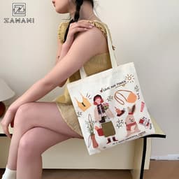 Túi Vải Canvas Đeo Vai Tote ZAMANI B0074 In Hình Hoạt Hình Dễ Thương Đi Học Đi Chơi Phong Cách Hàn Quốc 5