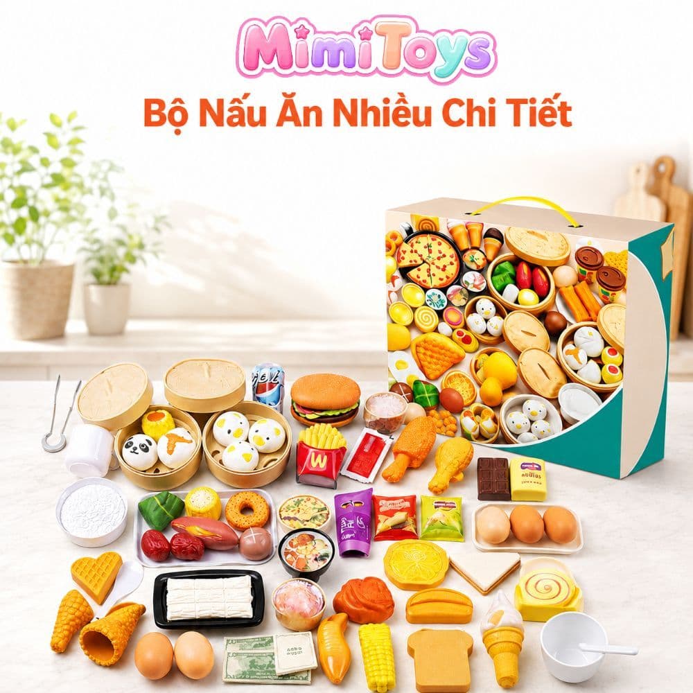 Bộ Đồ Ăn Nhà Bếp MimiToys 88 Món - Đồ Chơi Mô Phỏng Thực Phẩm Cho Bé Chơi Đồ Hàng